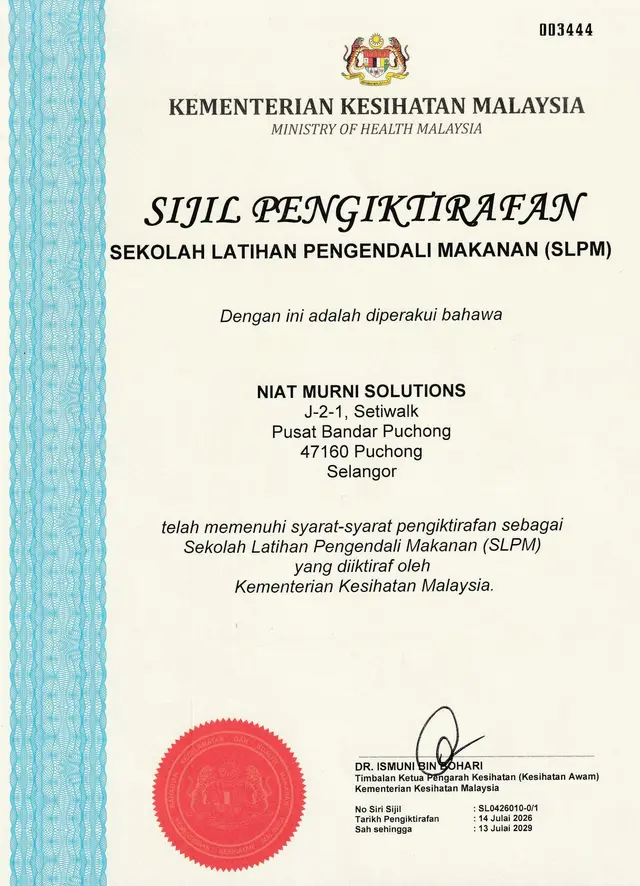 Sijil Pengiktirafan Sekolah Latihan Pengendali Makanan (SLPM)